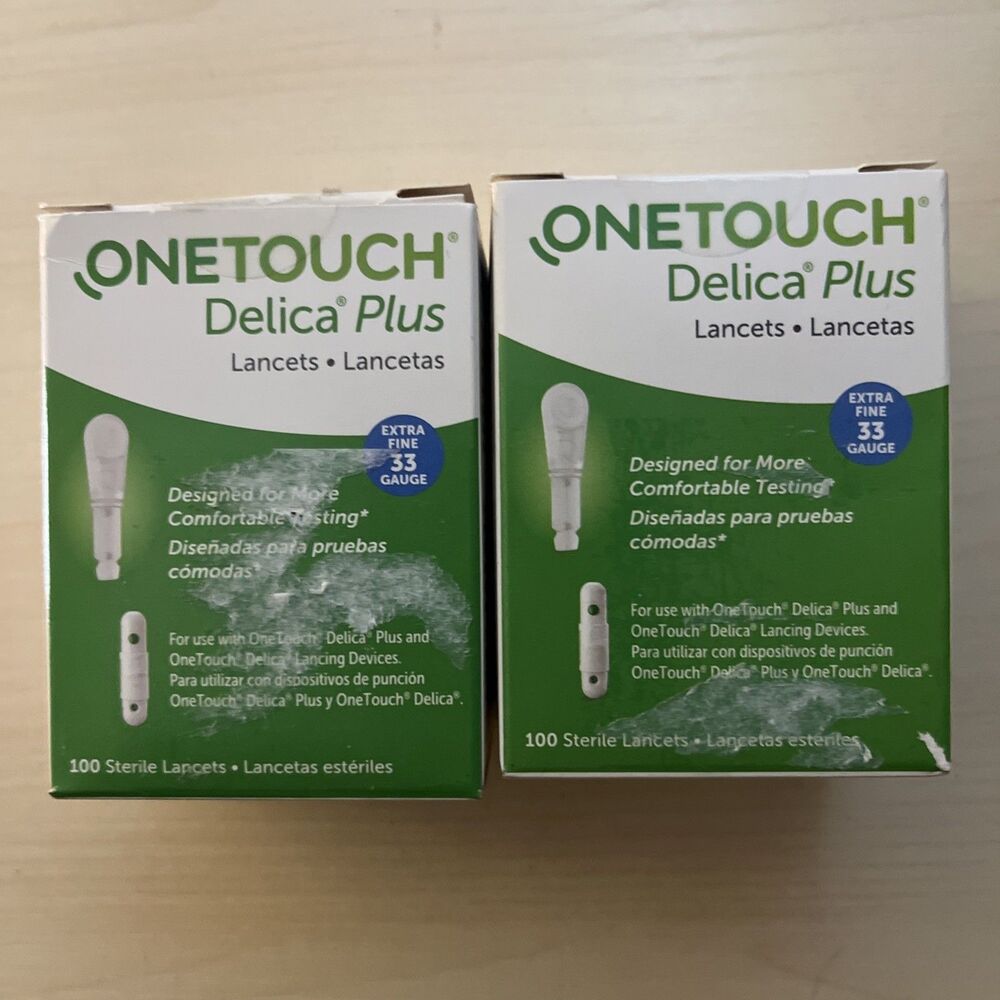 ONE TOUCH DELICA PLUS 33 GAUGE LANCETS (2 Boxes of 100) EXP 2025 or later